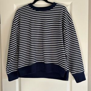J. Crew Navy and White Striped Crewneck Sweatshirt